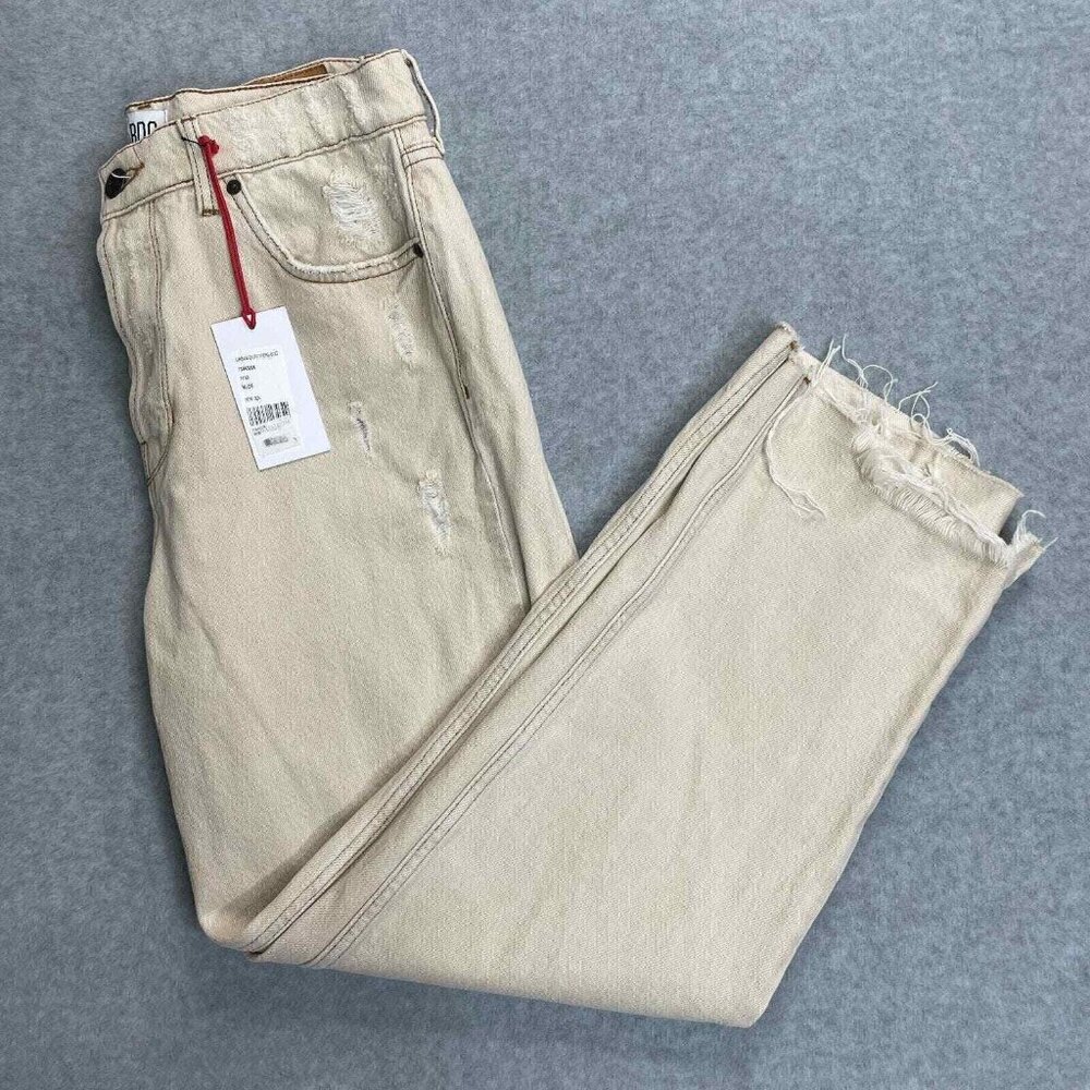 BDG Pax Destroyed Jeans Women 30x32 Ivory Nude Button Fly High Rise Straight Leg